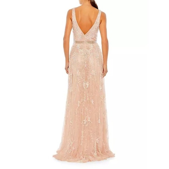 Mac Duggal Embellished Beaded Plunge Neck Long Tulle Gown Size 4 NWT - Picture 5 of 12